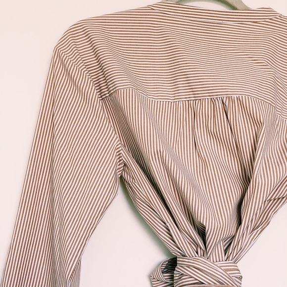 J. Crew Wrap Blouse White & Tan Stripes Waist Tie - Picture 9 of 16